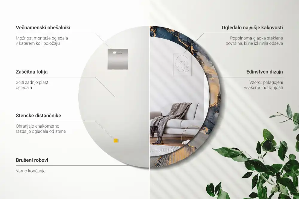 Okrúhle zrkadlo s potlačeným rámom Abstraktné farby