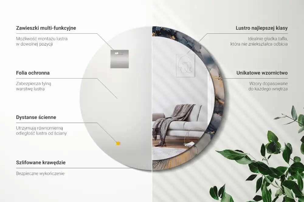 Okrúhle zrkadlo s potlačeným rámom Abstraktné farby