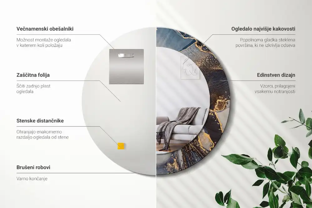 Okrúhle zrkadlo s potlačeným rámom Abstraktné farby