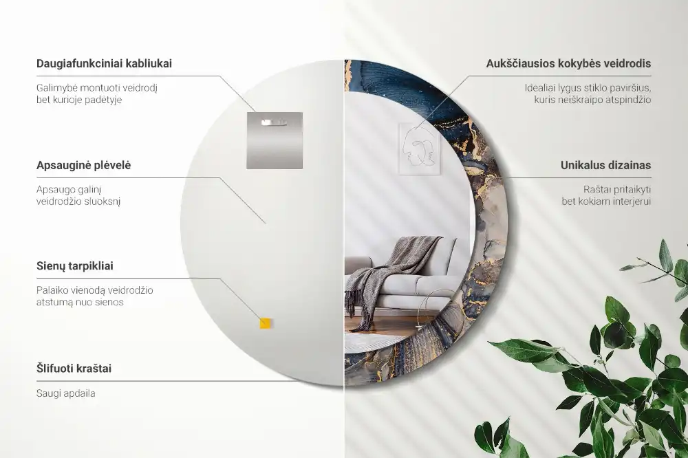 Okrúhle zrkadlo s potlačeným rámom Abstraktné farby