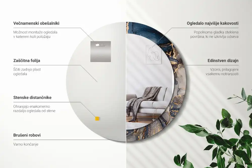Okrúhle zrkadlo s potlačeným rámom Abstraktné farby