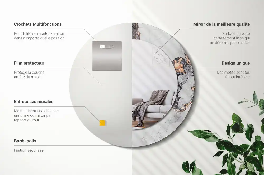 Okrúhle zrkadlo rám s potlačou Abstraktný mramor