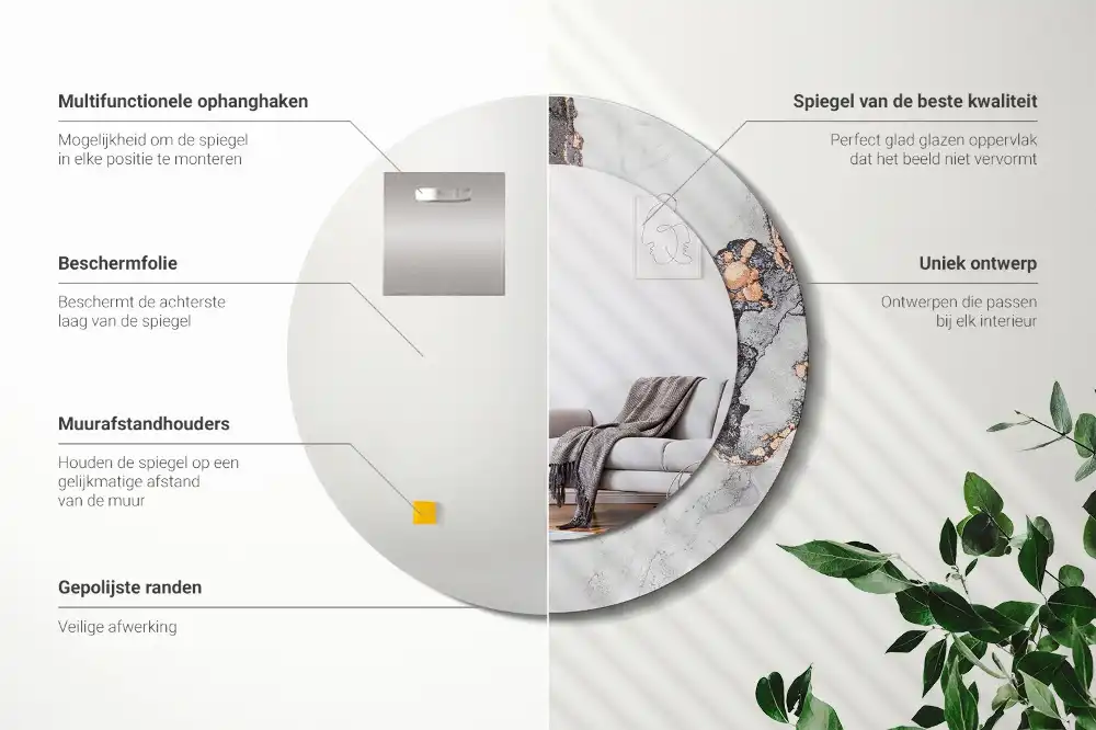 Okrúhle zrkadlo rám s potlačou Abstraktný mramor