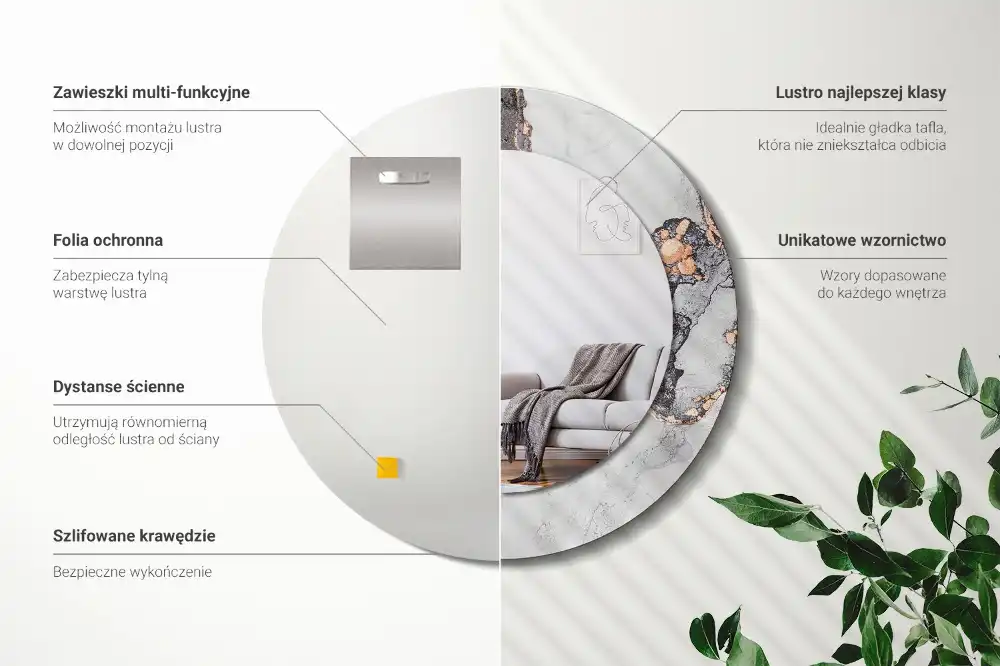 Okrúhle zrkadlo rám s potlačou Abstraktný mramor