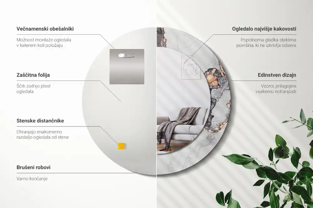 Okrúhle zrkadlo rám s potlačou Abstraktný mramor