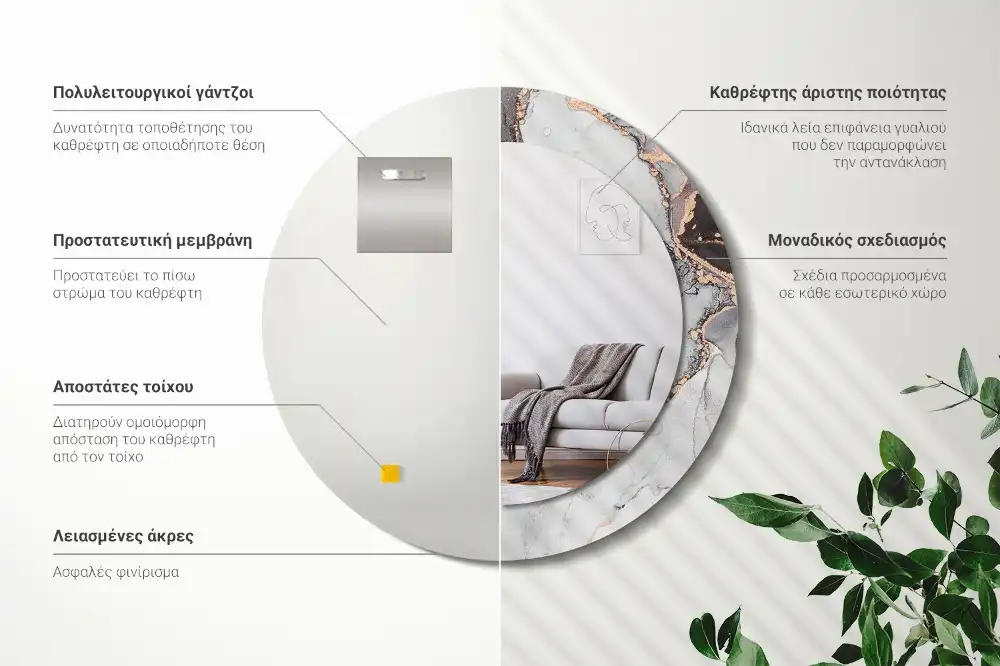 Okrúhle zrkadlo rám s potlačou Abstraktný mramor