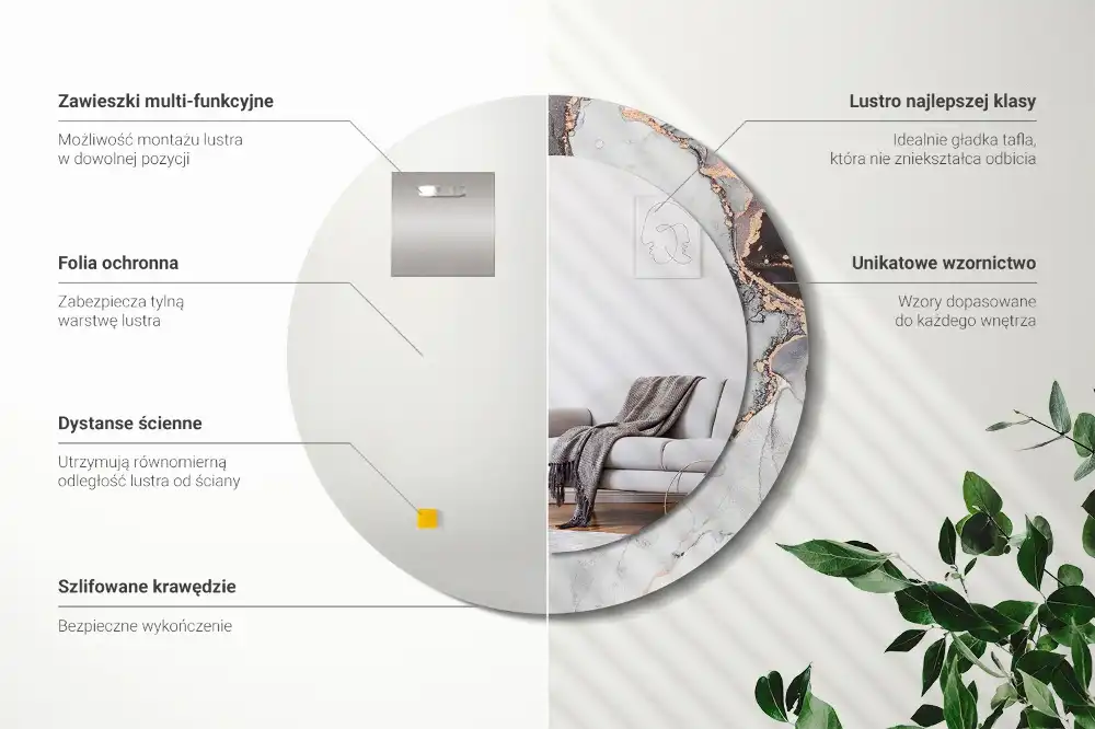 Okrúhle zrkadlo rám s potlačou Abstraktný mramor