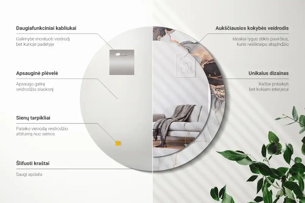 Okrúhle zrkadlo rám s potlačou Abstraktný mramor