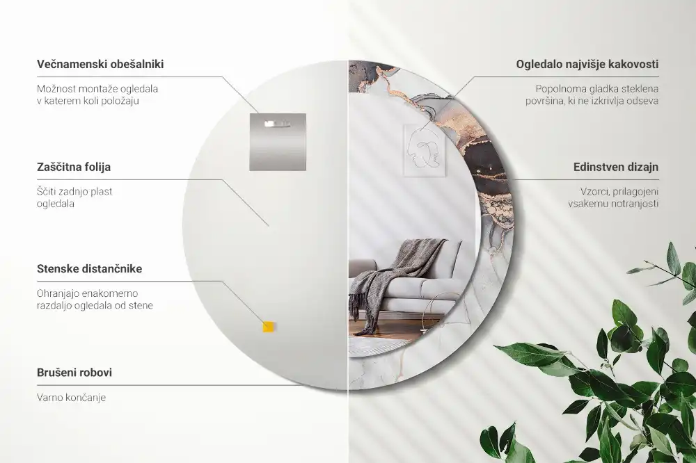 Okrúhle zrkadlo rám s potlačou Abstraktný mramor