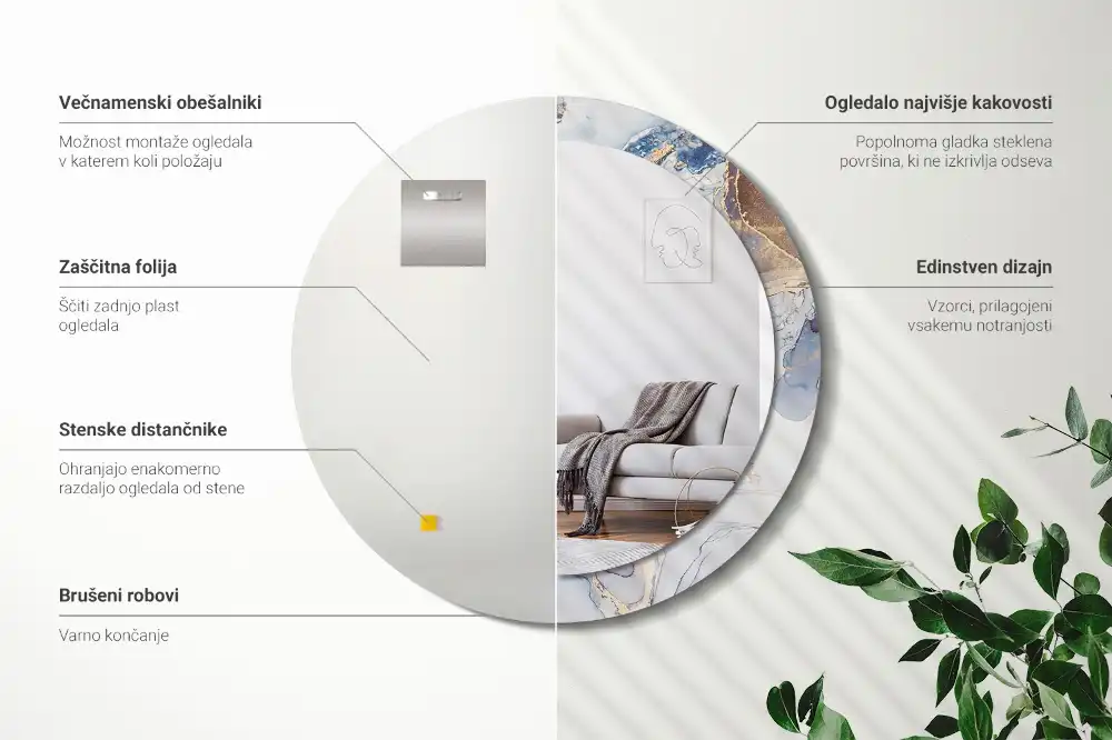 Okrúhle zrkadlo rám s potlačou Abstraktné umenie