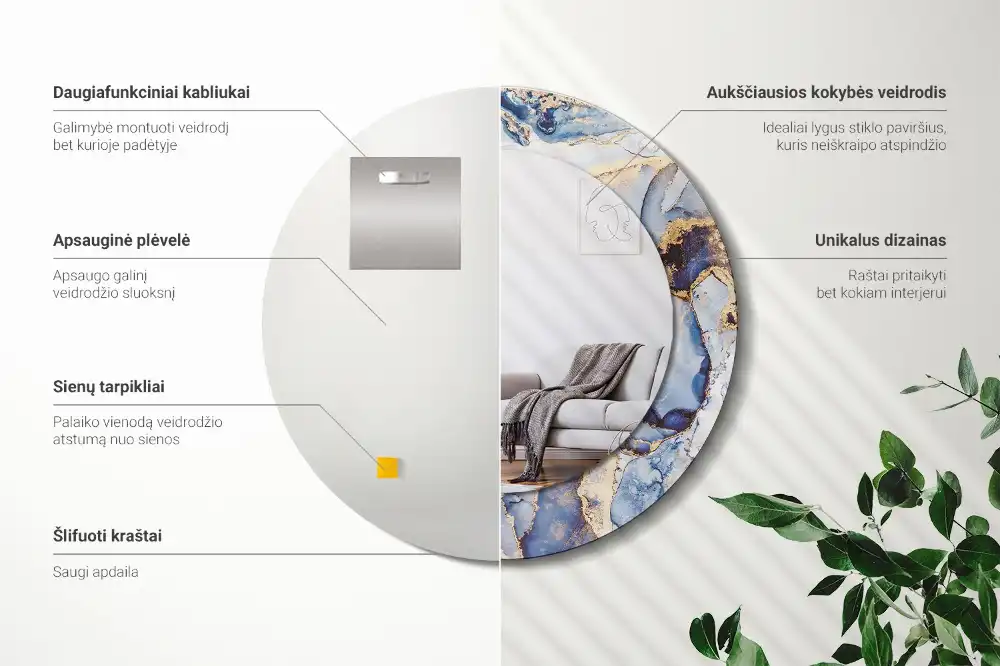 Okrúhle zrkadlo rám s potlačou Abstraktné umenie