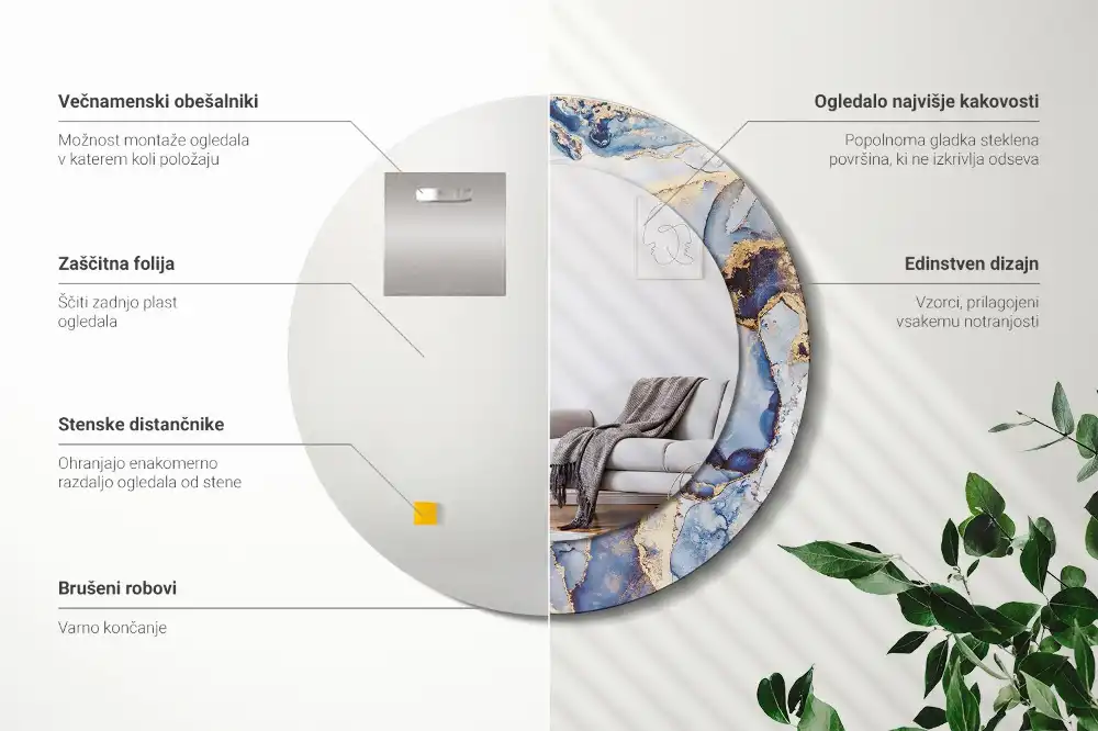 Okrúhle zrkadlo rám s potlačou Abstraktné umenie