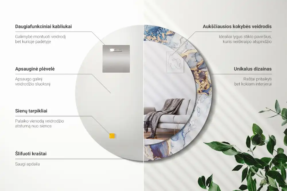 Okrúhle zrkadlo rám s potlačou Abstraktné umenie