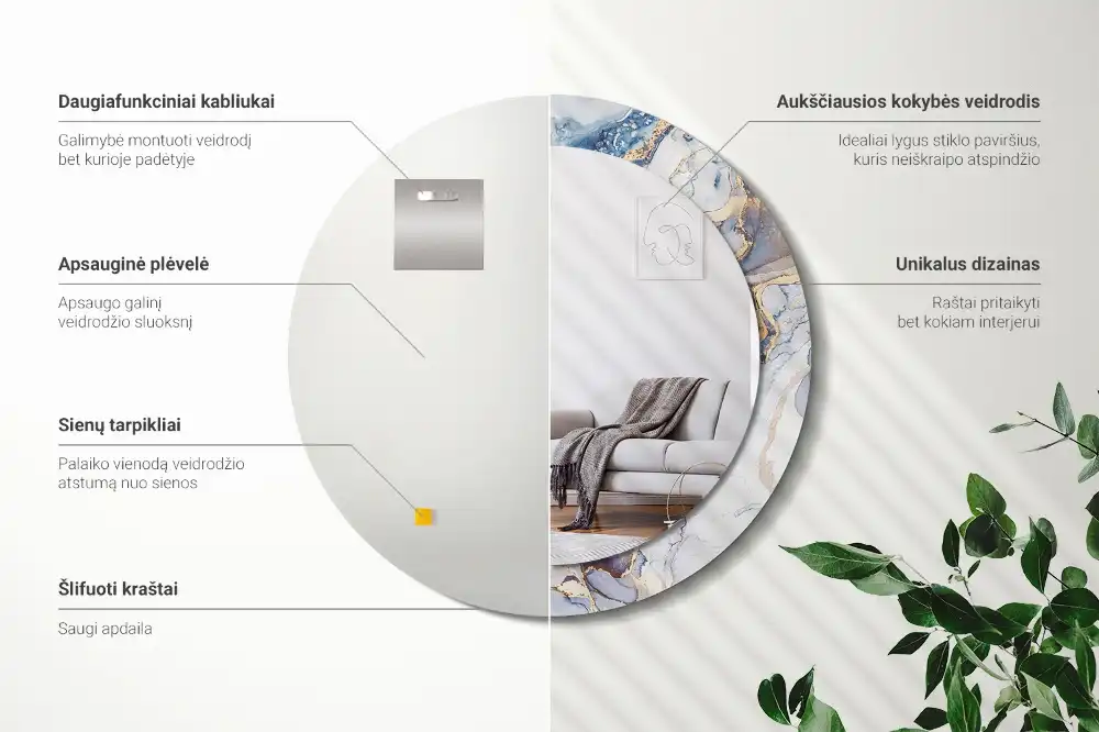 Okrúhle zrkadlo rám s potlačou Abstraktné umenie