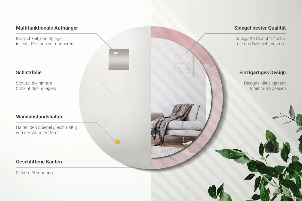 Okrúhle zrkadlo rám s potlačou Ružový kameň