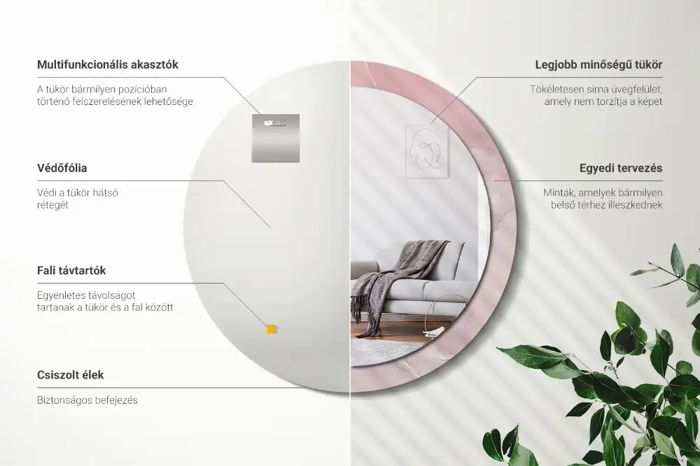 Okrúhle zrkadlo rám s potlačou Ružový kameň