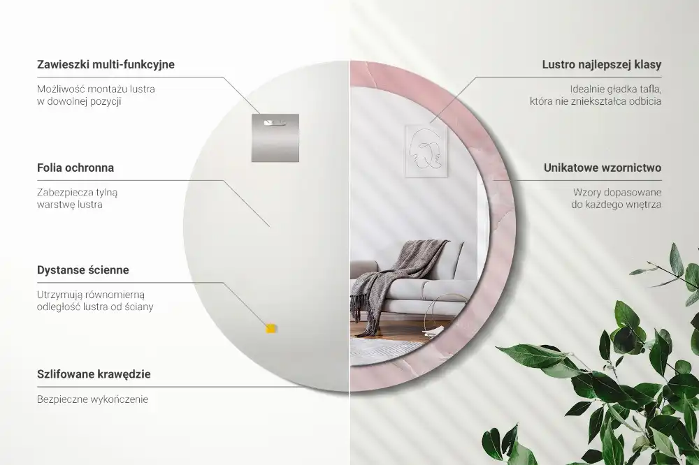 Okrúhle zrkadlo rám s potlačou Ružový kameň