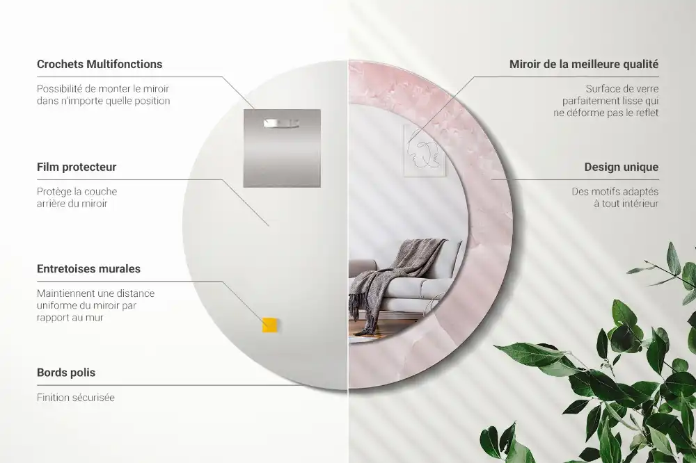 Okrúhle zrkadlo rám s potlačou Ružový kameň