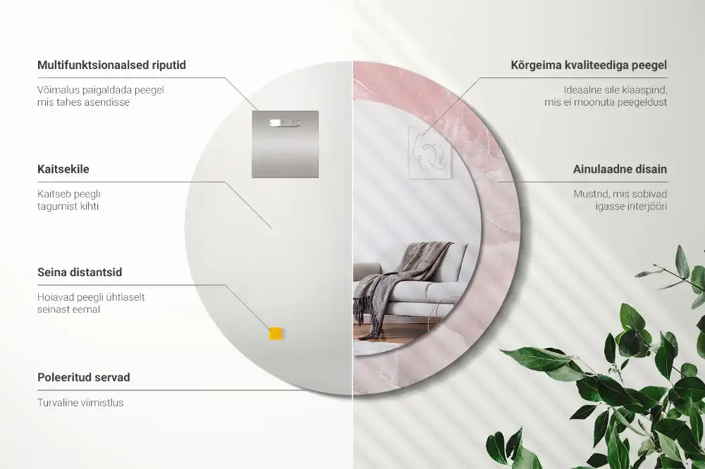 Okrúhle zrkadlo rám s potlačou Ružový kameň