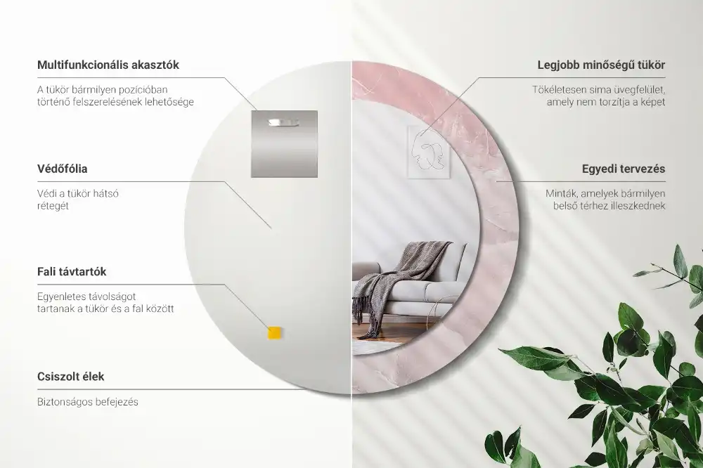 Okrúhle zrkadlo rám s potlačou Ružový kameň