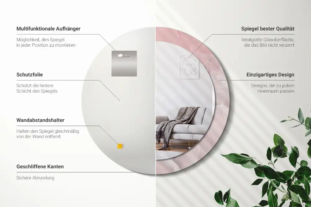 Okrúhle zrkadlo rám s potlačou Ružový kameň