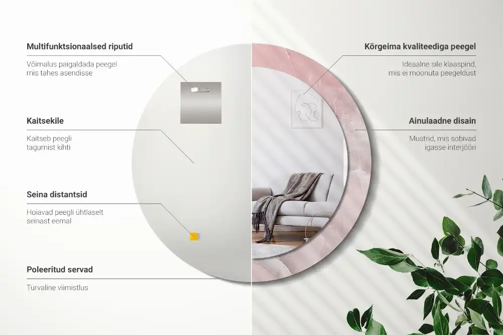 Okrúhle zrkadlo rám s potlačou Ružový kameň