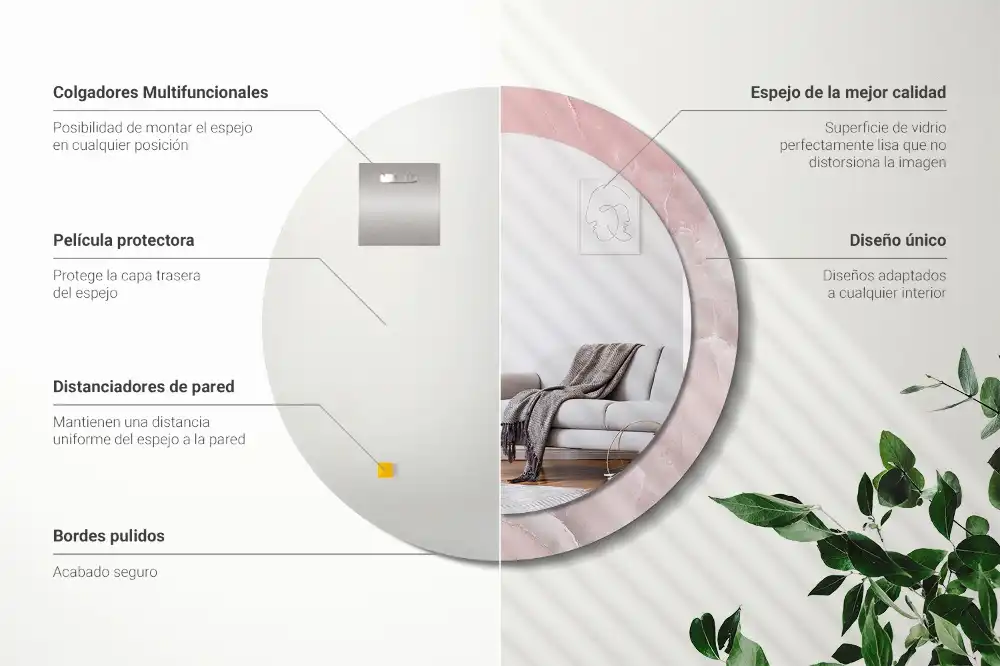 Okrúhle zrkadlo rám s potlačou Ružový kameň