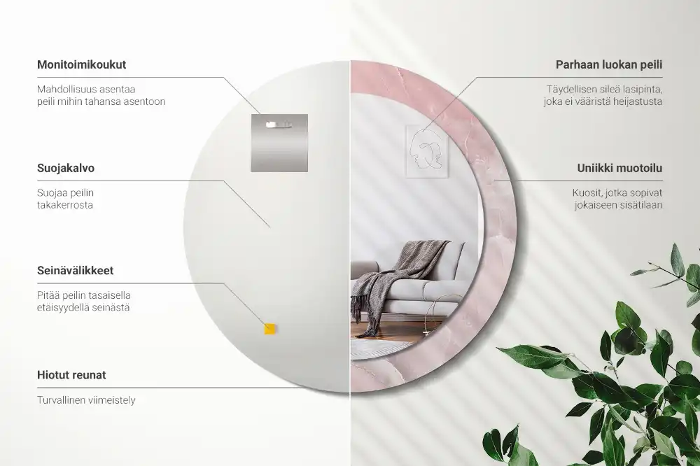 Okrúhle zrkadlo rám s potlačou Ružový kameň