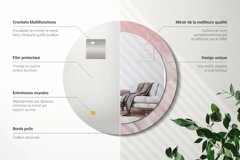 Okrúhle zrkadlo rám s potlačou Ružový kameň