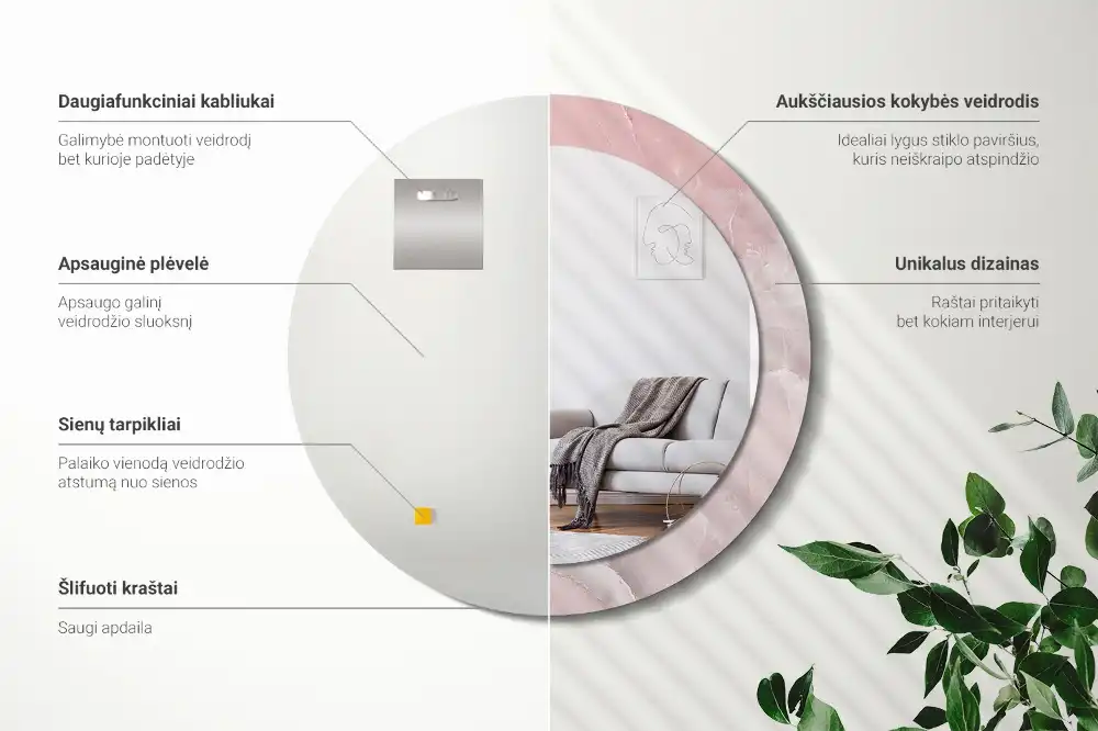 Okrúhle zrkadlo rám s potlačou Ružový kameň