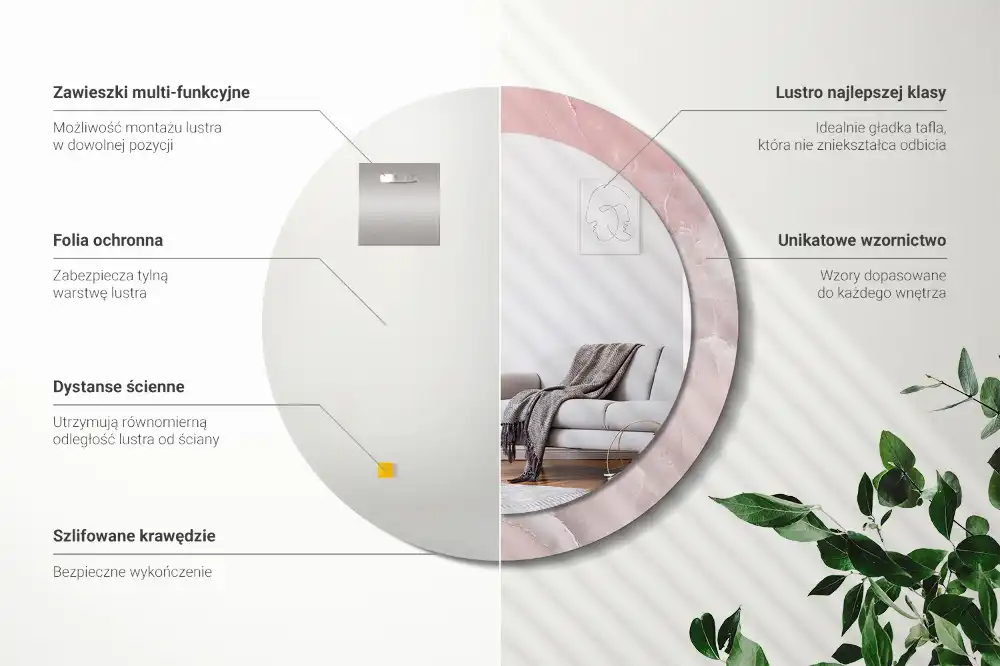 Okrúhle zrkadlo rám s potlačou Ružový kameň