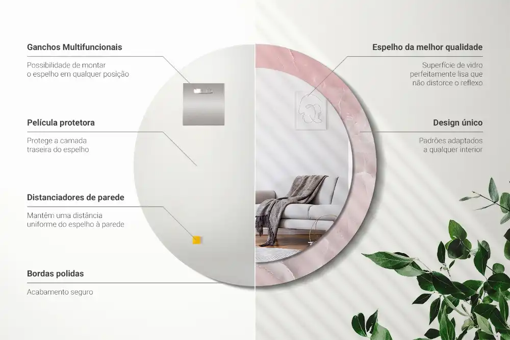 Okrúhle zrkadlo rám s potlačou Ružový kameň