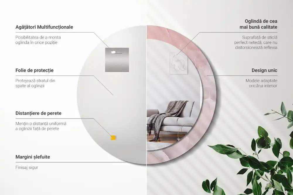 Okrúhle zrkadlo rám s potlačou Ružový kameň