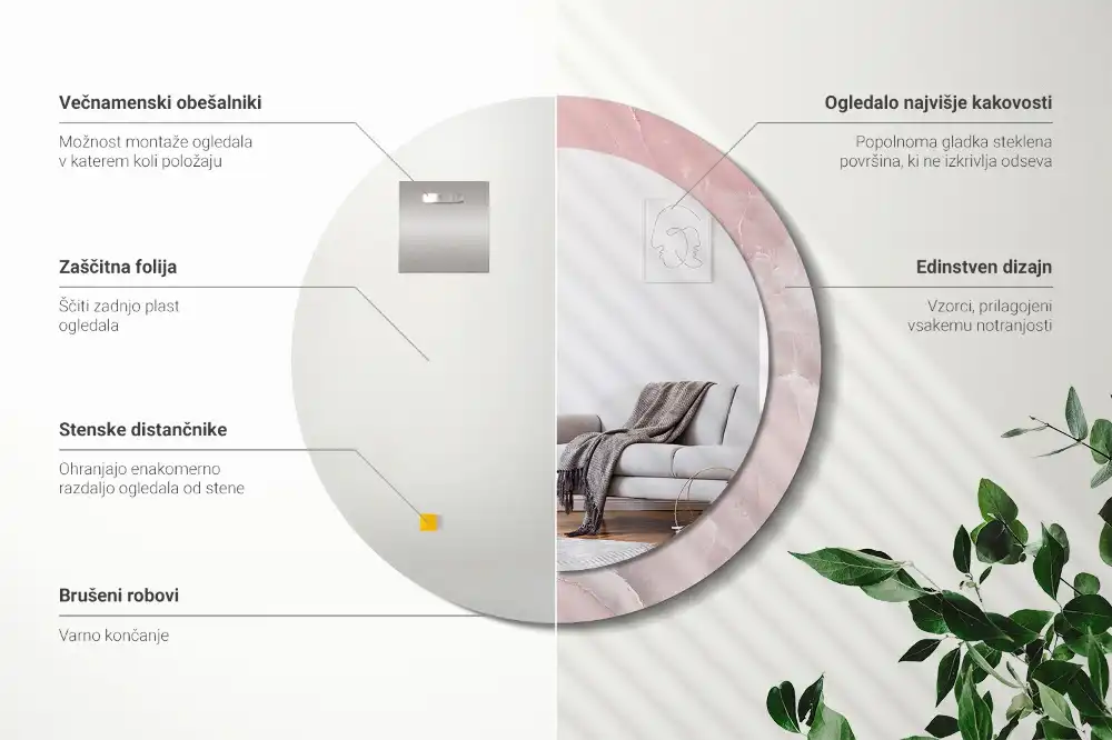 Okrúhle zrkadlo rám s potlačou Ružový kameň