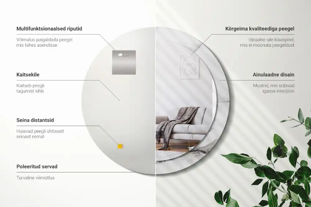 Okrúhle zrkadlo rám s potlačou Biely mramor