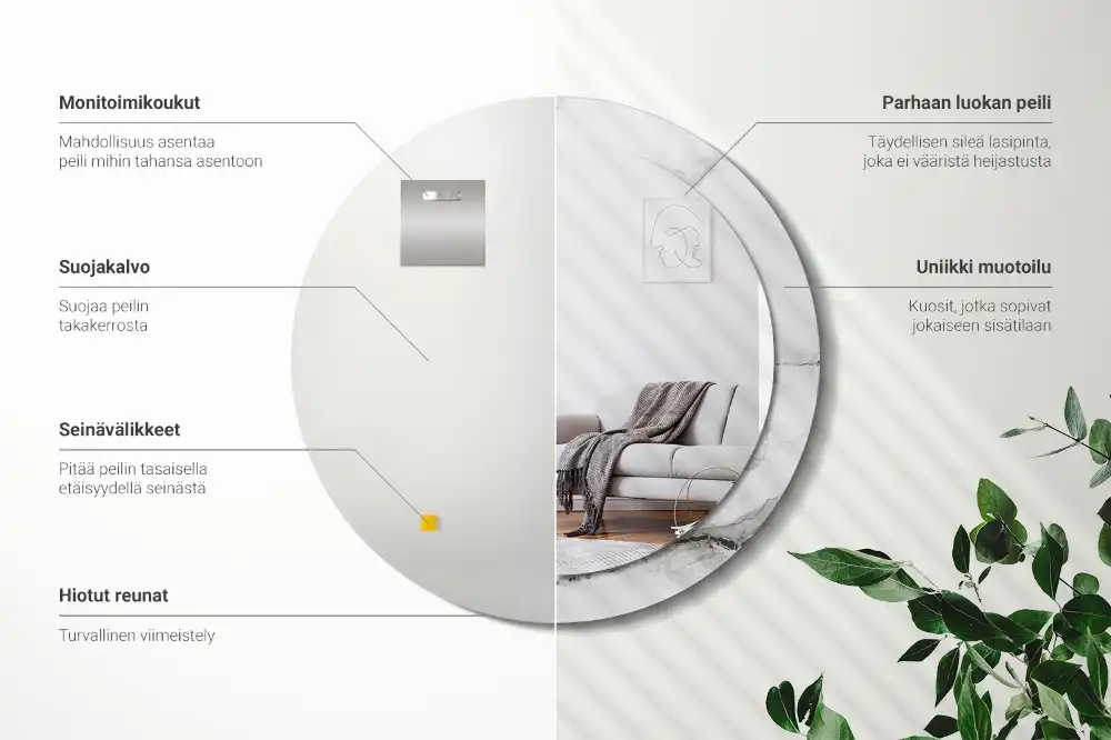 Okrúhle zrkadlo rám s potlačou Biely mramor