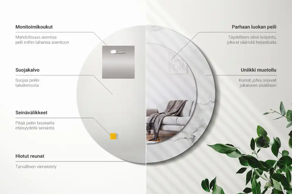 Okrúhle zrkadlo rám s potlačou Biely mramor