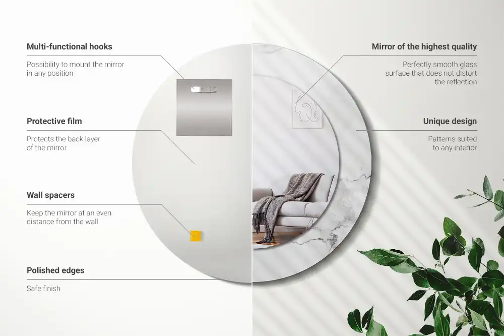 Okrúhle zrkadlo rám s potlačou Biely mramor