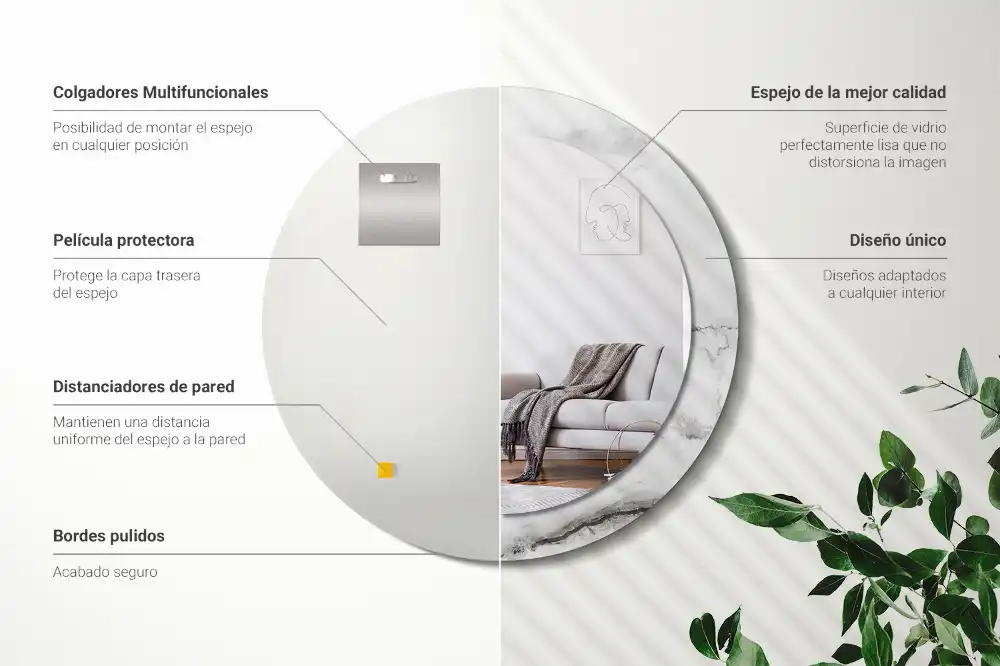 Okrúhle zrkadlo rám s potlačou Biely mramor