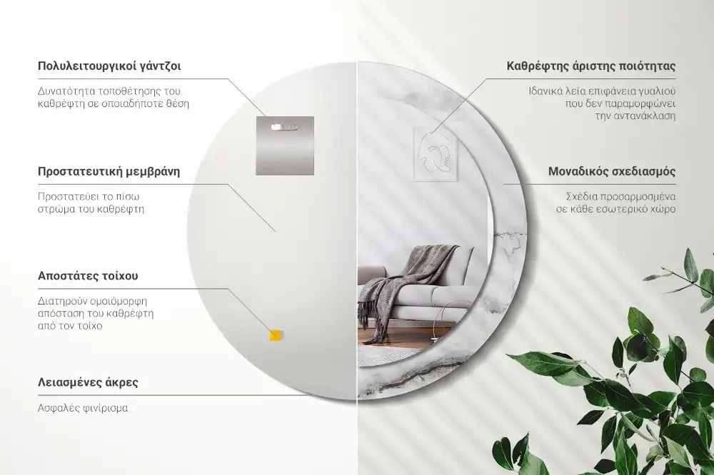 Okrúhle zrkadlo rám s potlačou Biely mramor