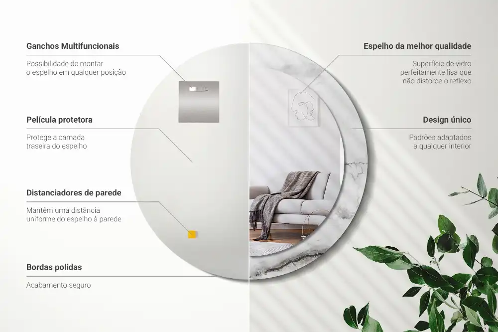 Okrúhle zrkadlo rám s potlačou Biely mramor