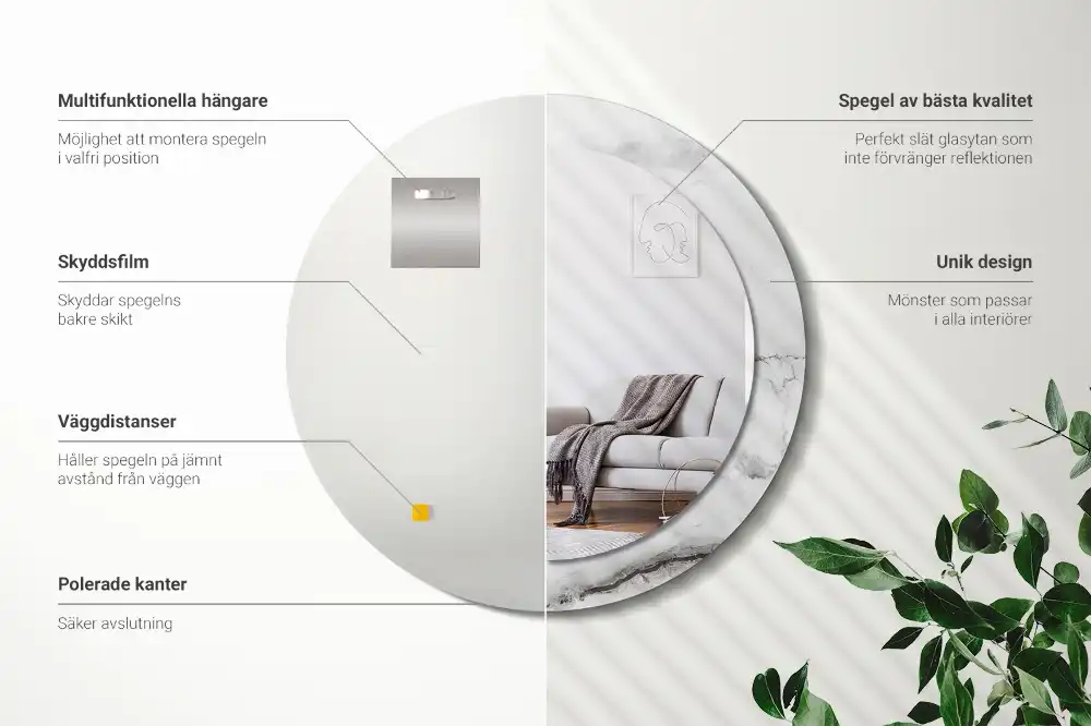 Okrúhle zrkadlo rám s potlačou Biely mramor