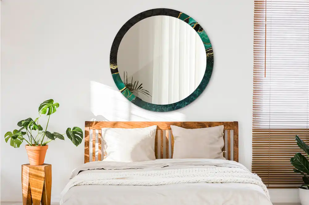 Okrúhle zrkadlo s potlačeným rámom Mramorovo zelená