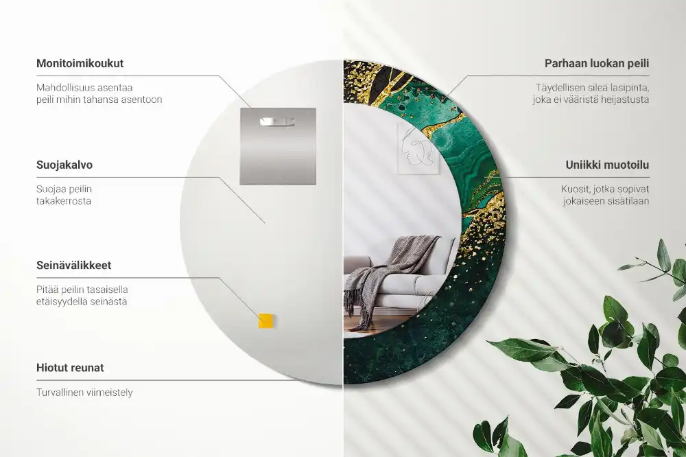 Okrúhle zrkadlo s potlačeným rámom Mramorovo zelená