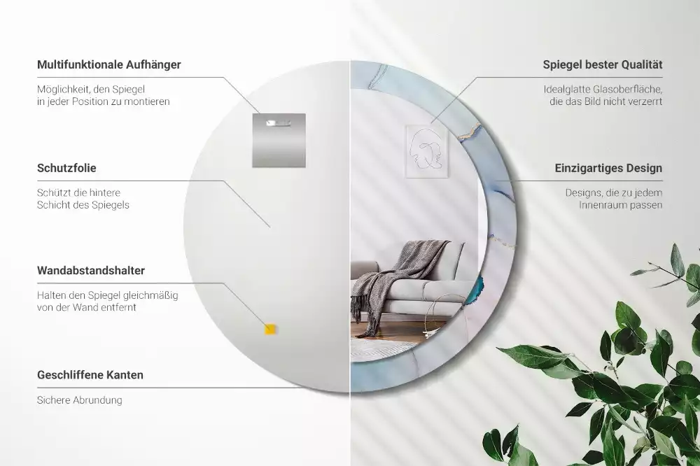 Okrúhle zrkadlo rám s potlačou Abstraktná tekutina