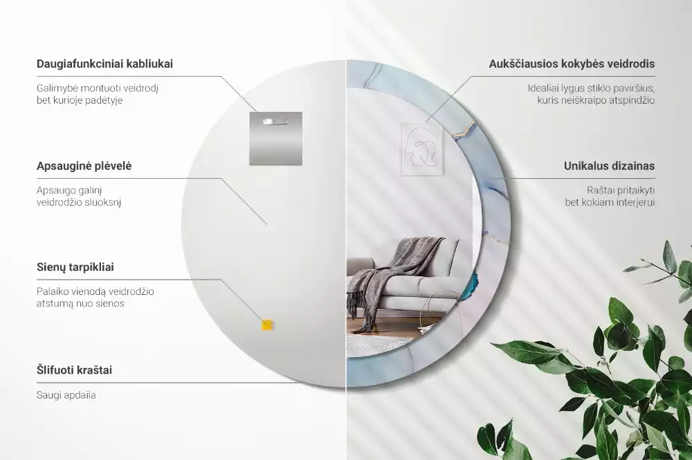 Okrúhle zrkadlo rám s potlačou Abstraktná tekutina