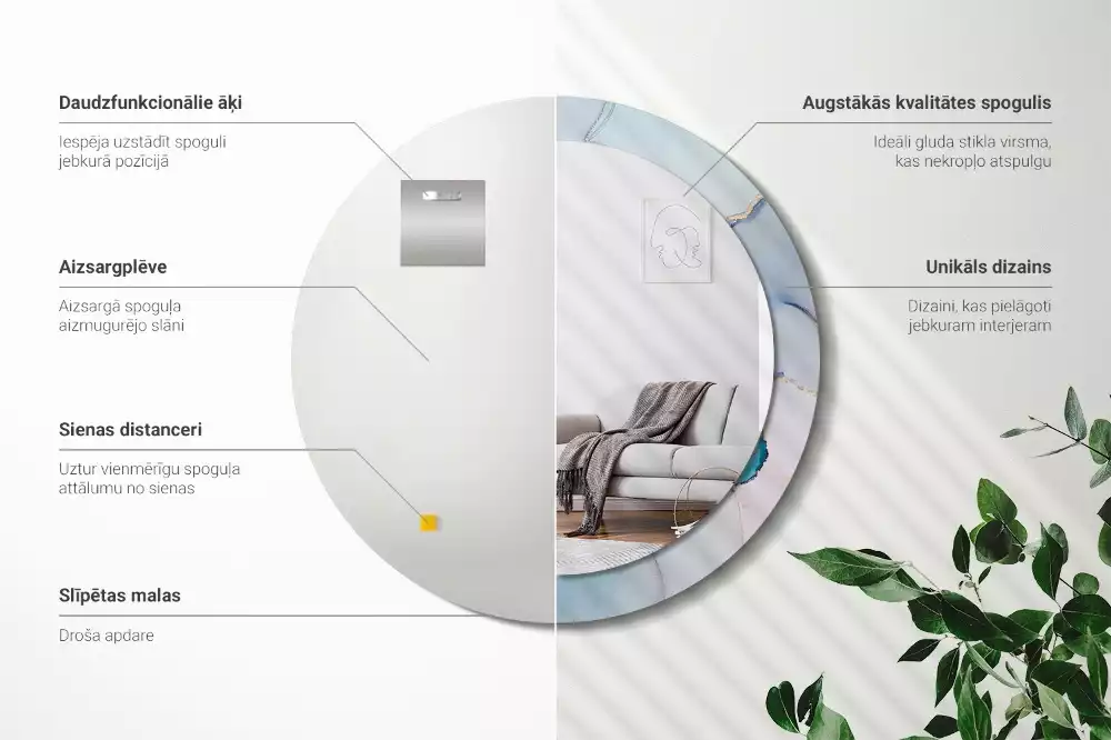 Okrúhle zrkadlo rám s potlačou Abstraktná tekutina