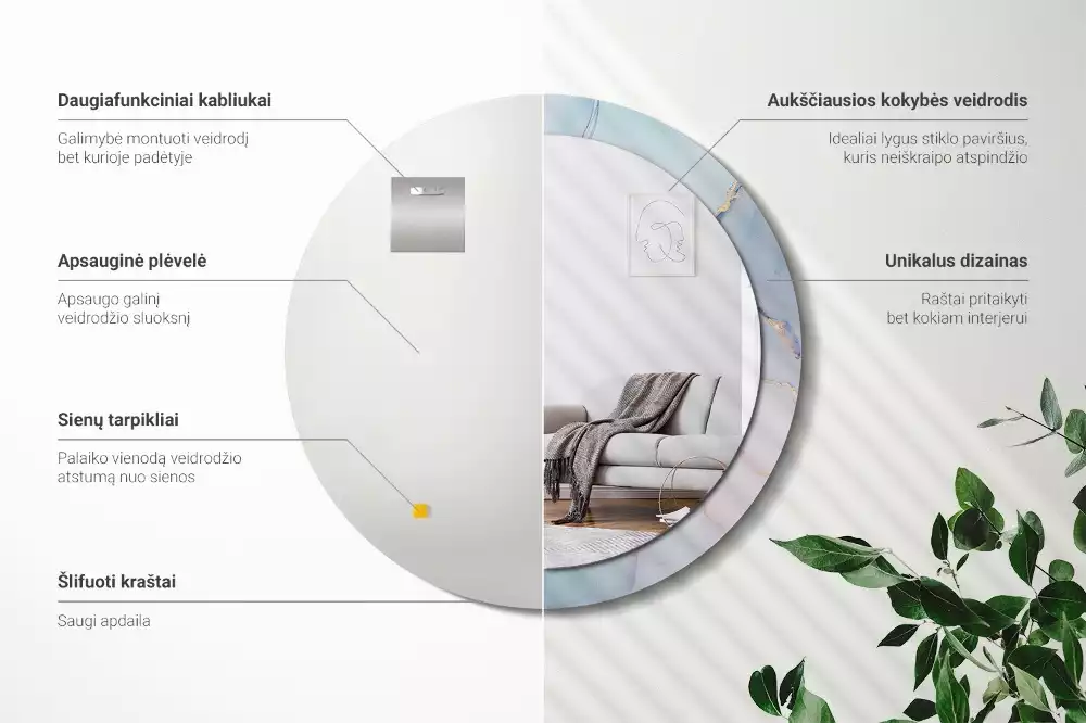 Okrúhle zrkadlo rám s potlačou Abstraktná tekutina