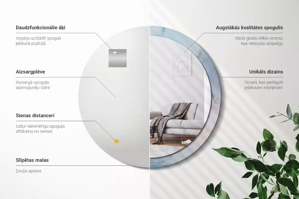 Okrúhle zrkadlo rám s potlačou Abstraktná tekutina