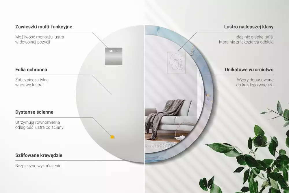 Okrúhle zrkadlo rám s potlačou Abstraktná tekutina